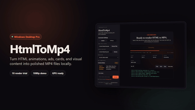 Animated HtmlToMp4 product demo preview.